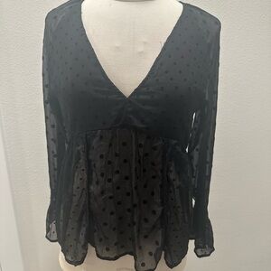 Elegant Black Sheer Polka Dot Top